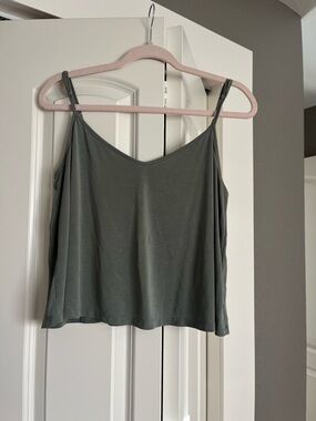 Womens Slim-Strap Tank Top in Olive Green
